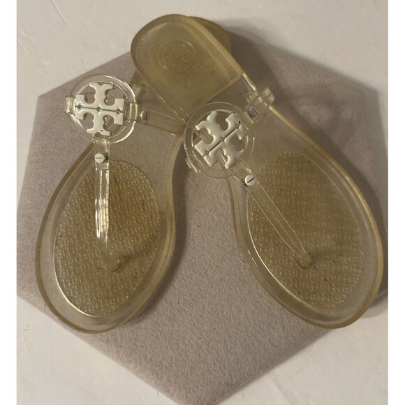 Tory Burch Mini Miller Clear Jelly With White Logo Womens Size 6 - Picture 1 of 7